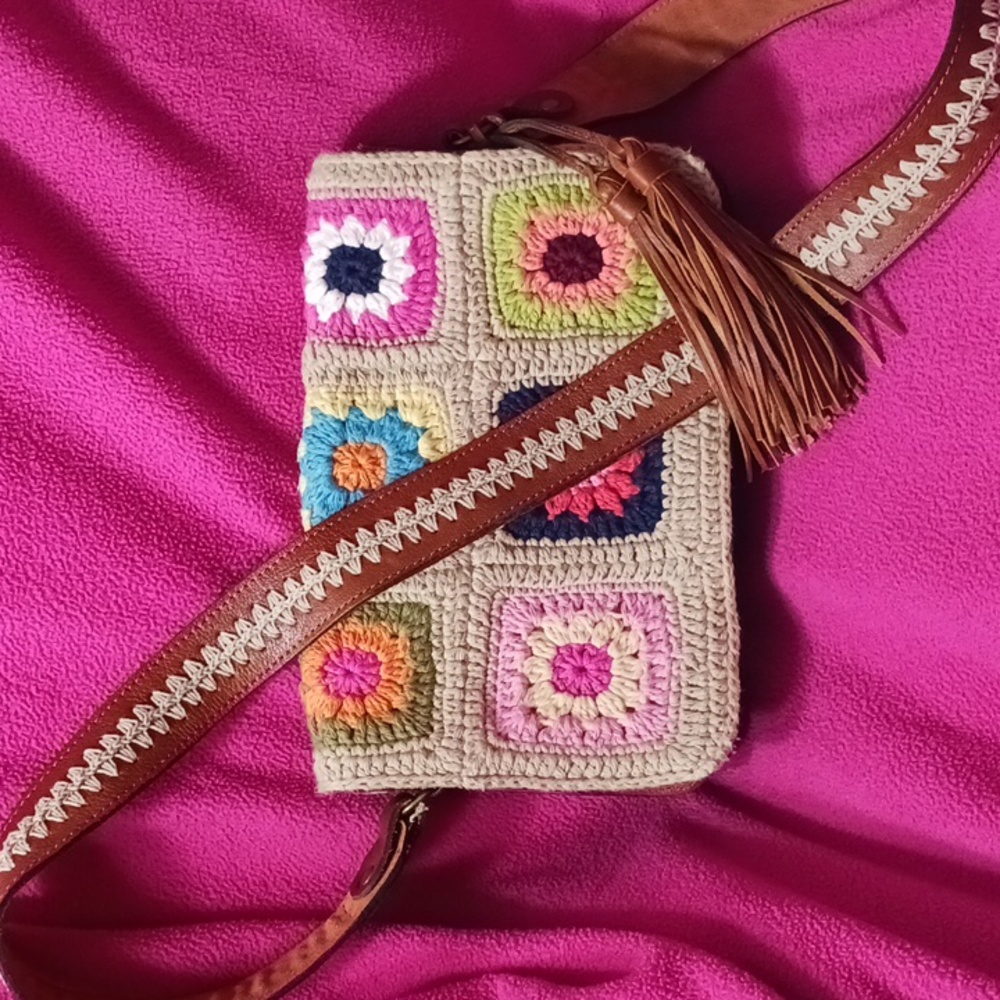 Vintage Patricia Nash Crochet Granny Square Bag Gem